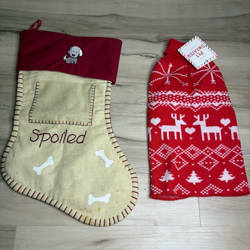Holiday Small Dog Sweater and Spoiled Dog Stocking